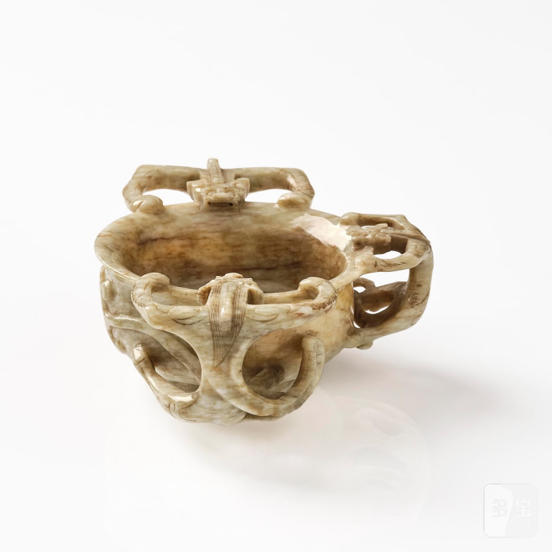 A large 'chicken-bone' jade chilong cup, - 图6